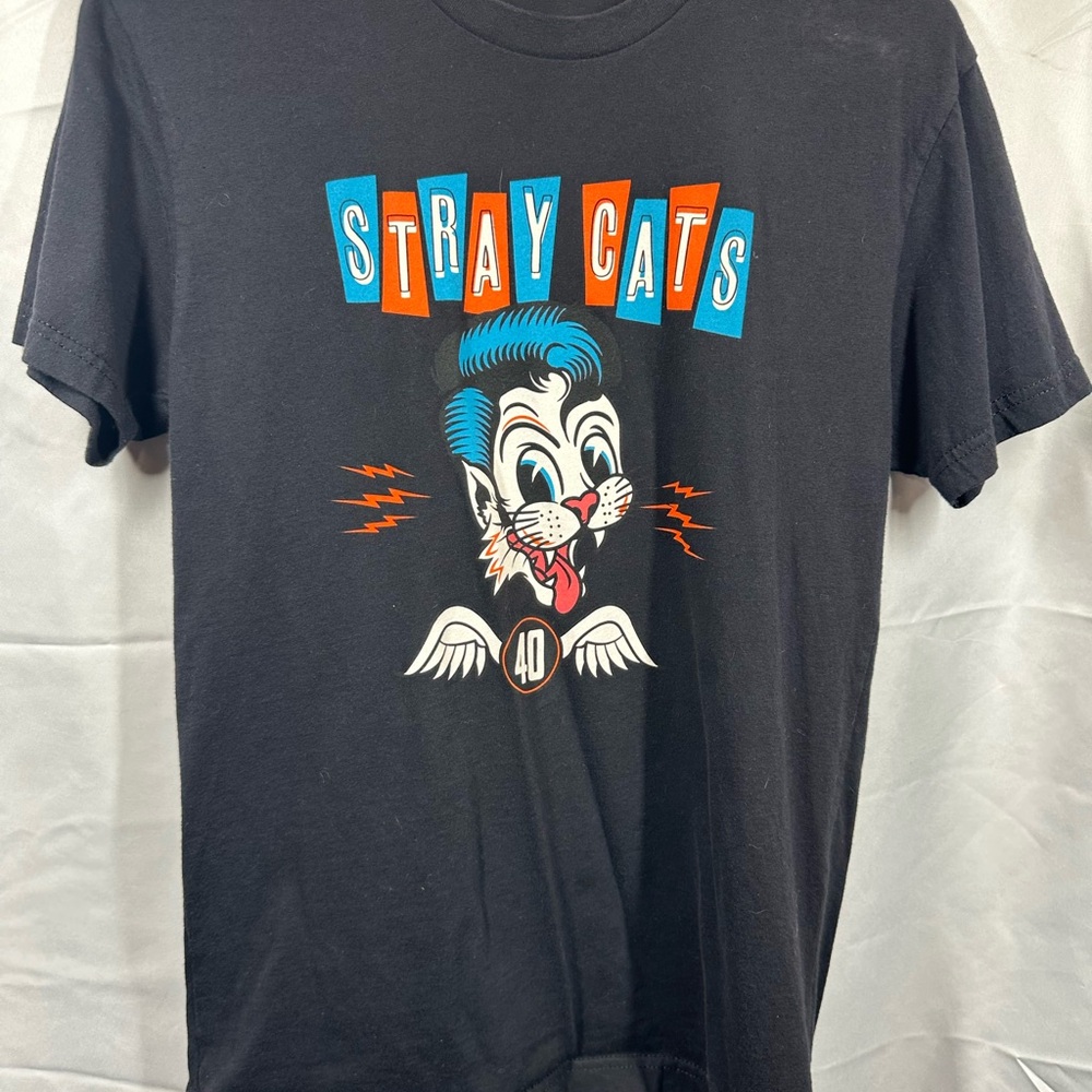 Next Level Apparel Black Tee with Blue & Red Stray Cats Graphic Shirt
